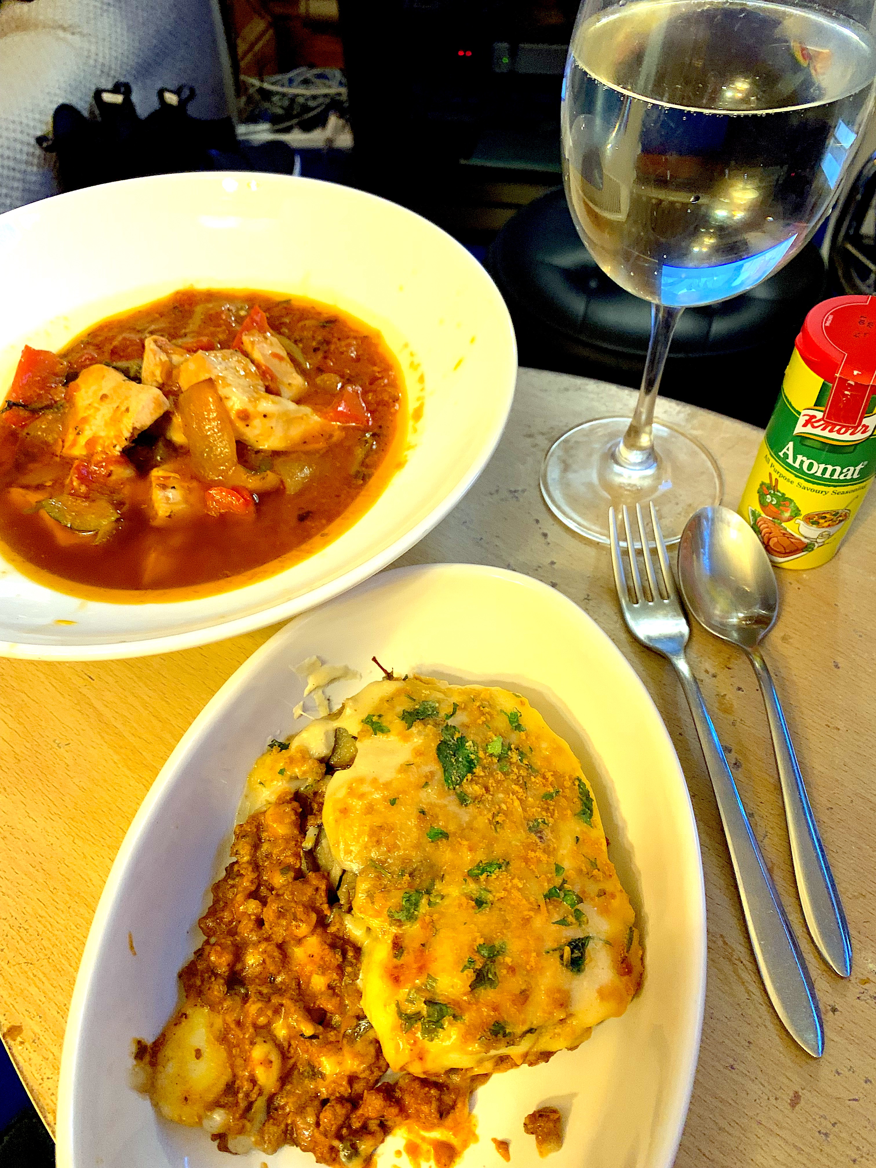 A Chicken:Ratatouille:Lamb Mousaka lunch