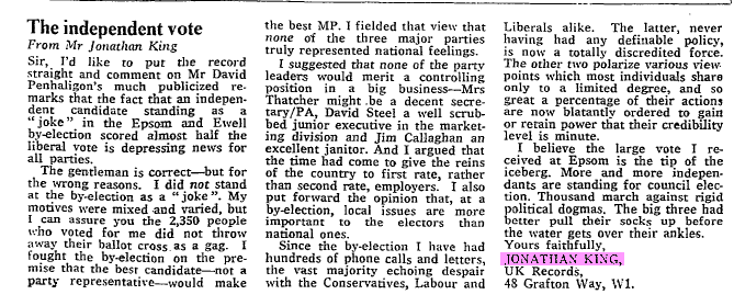 JK Times letter from 1978