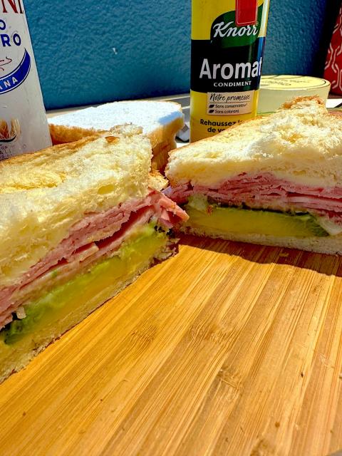 A constructed Ham and Avocado sandwich