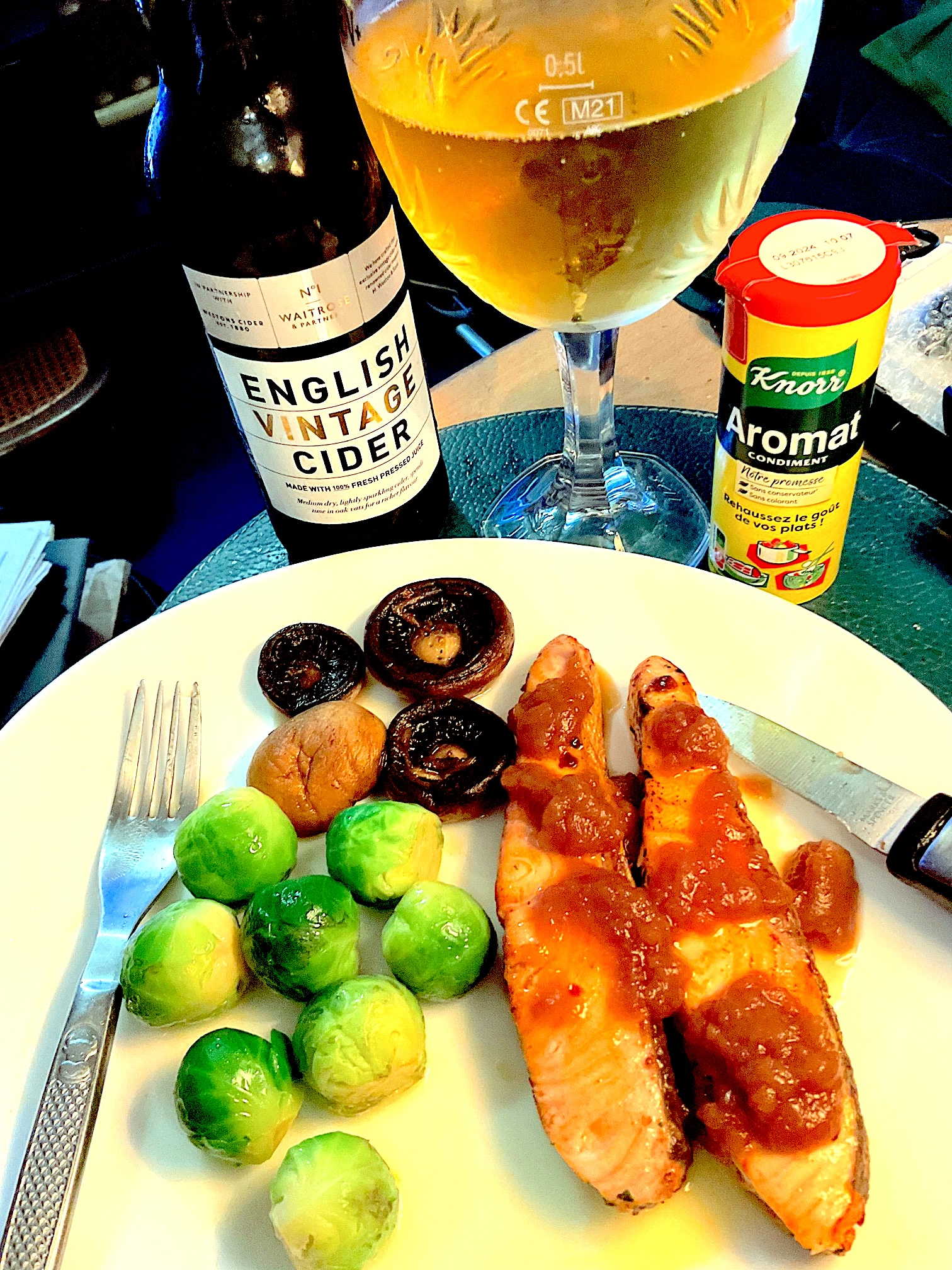 A Salmon, Mushrooms and Sprouts dinner