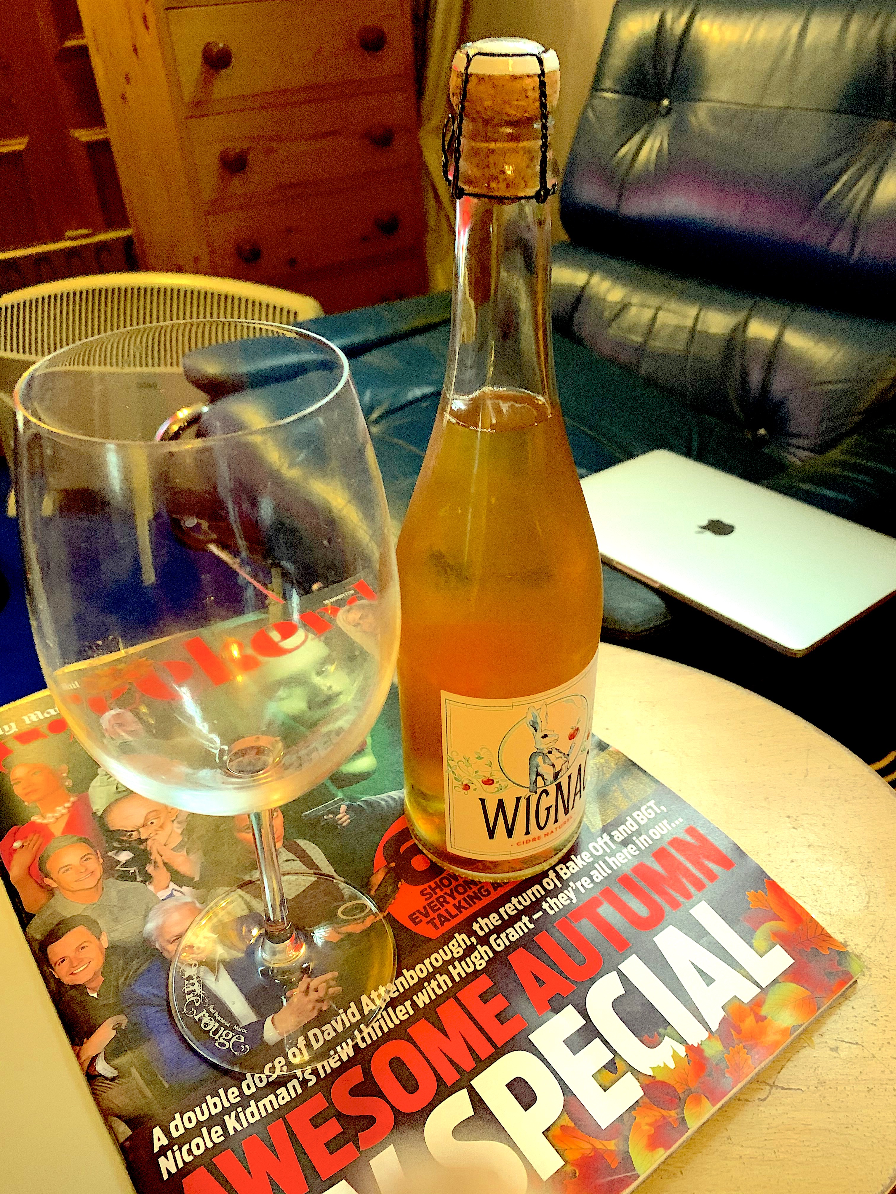 A French Cider and an English tabloid.